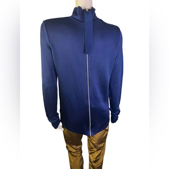 C.O.S. (Collection of Style) L/S Navy Mock Neck Knit Top w/Back Zip NWOT - Picture 4 of 5